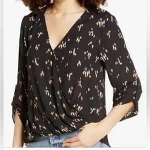 All in Favor Tops | All in Favor Surplice Blouse | Color: Black/Tan | Size: S